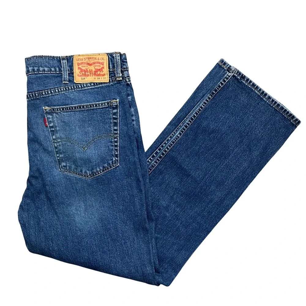 Levi's 514 Straight‎ Fit Jeans Mens 38x32 Blue Medium Wash Denim Pants